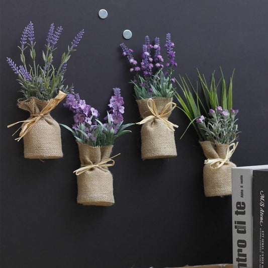 Magnetic Faux Plants in Burlap Sacks, Set of 4