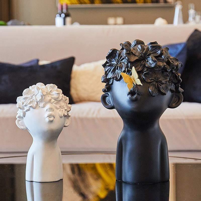 Resin Head Sculptures with Flower Hair, Four Sets, view 12