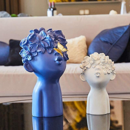 Resin Head Sculptures with Flower Hair, Four Sets