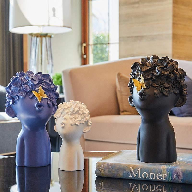Resin Head Sculptures with Flower Hair, Four Sets, view 7