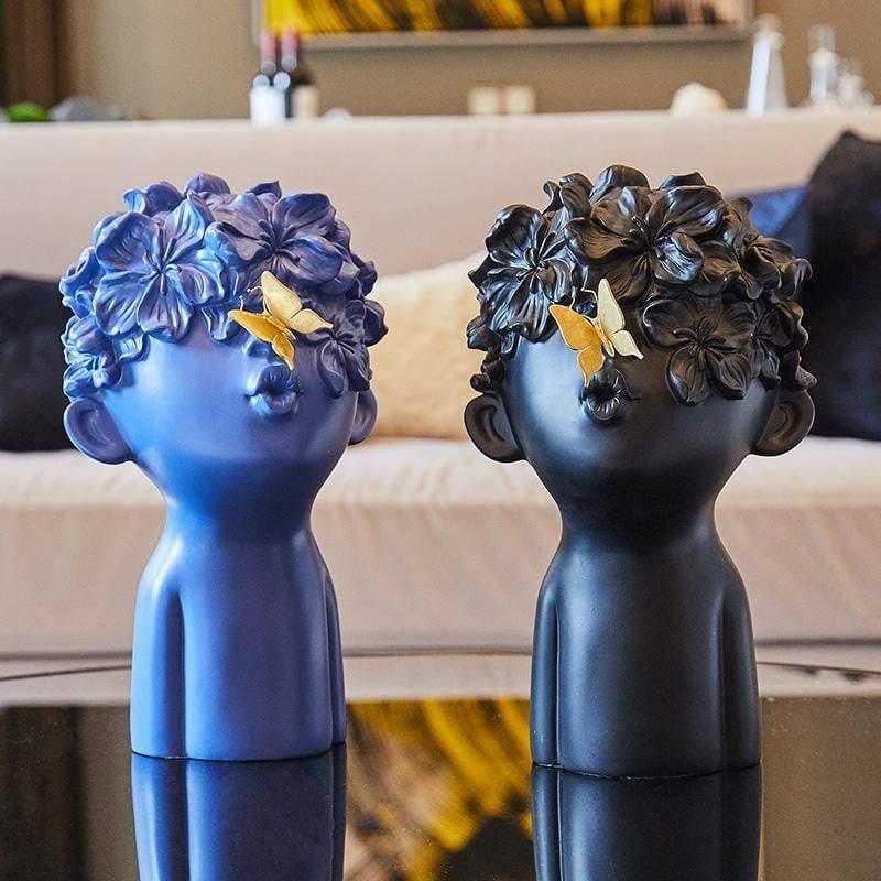 Resin Head Sculptures with Flower Hair, Four Sets, view 15