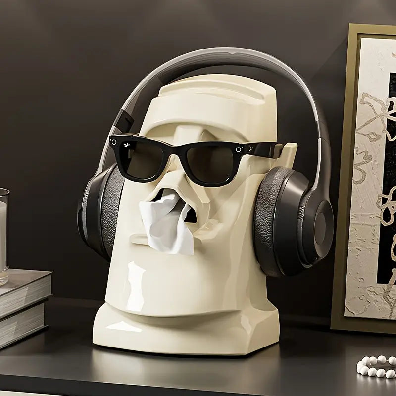 Moai Head Tissue Box and Desk Storage in Resin, view 3