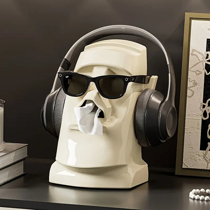 Moai Head Tissue Box and Desk Storage in Resin, view 3