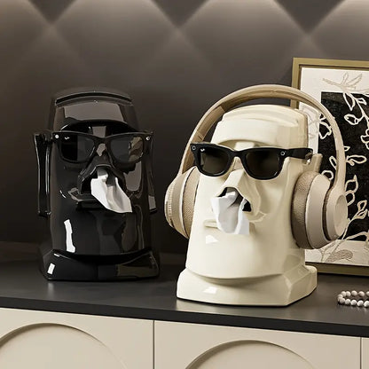 Moai Head Tissue Box and Desk Storage in Resin, view 5