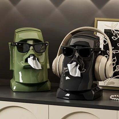 Moai Head Tissue Box and Desk Storage in Resin, view 6