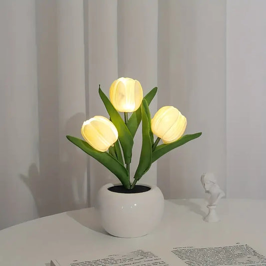 LED Tulip Lamp in a Vase, White, Orange or Pink