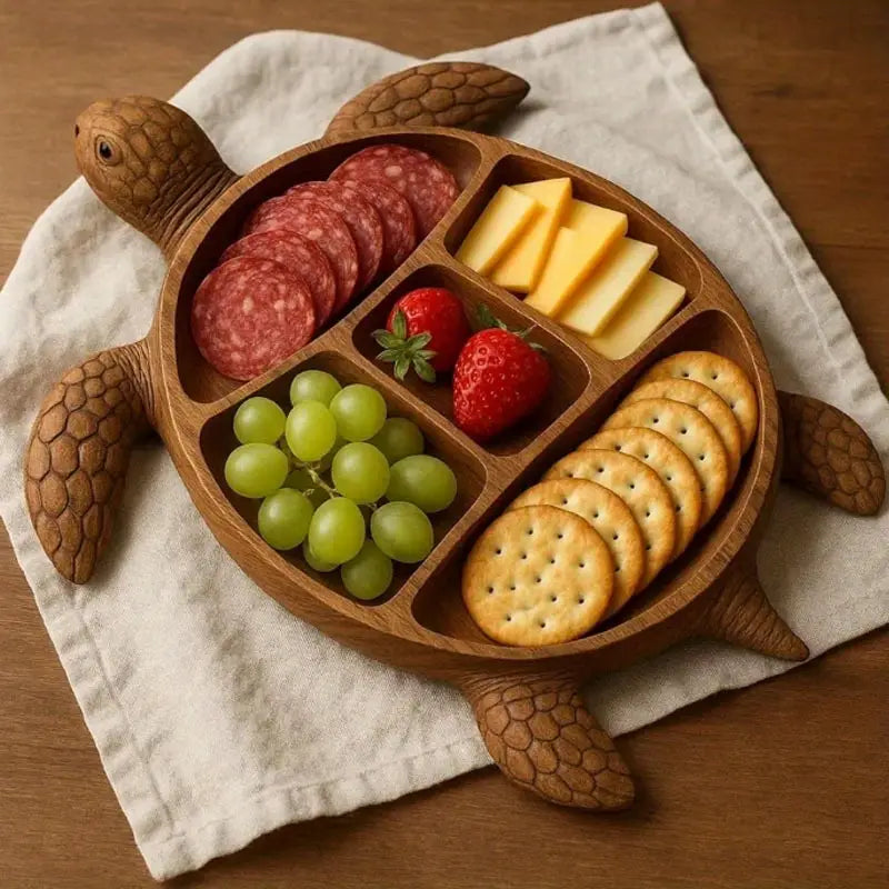 Sea Turtle Wooden Charcuterie Board with Compartments