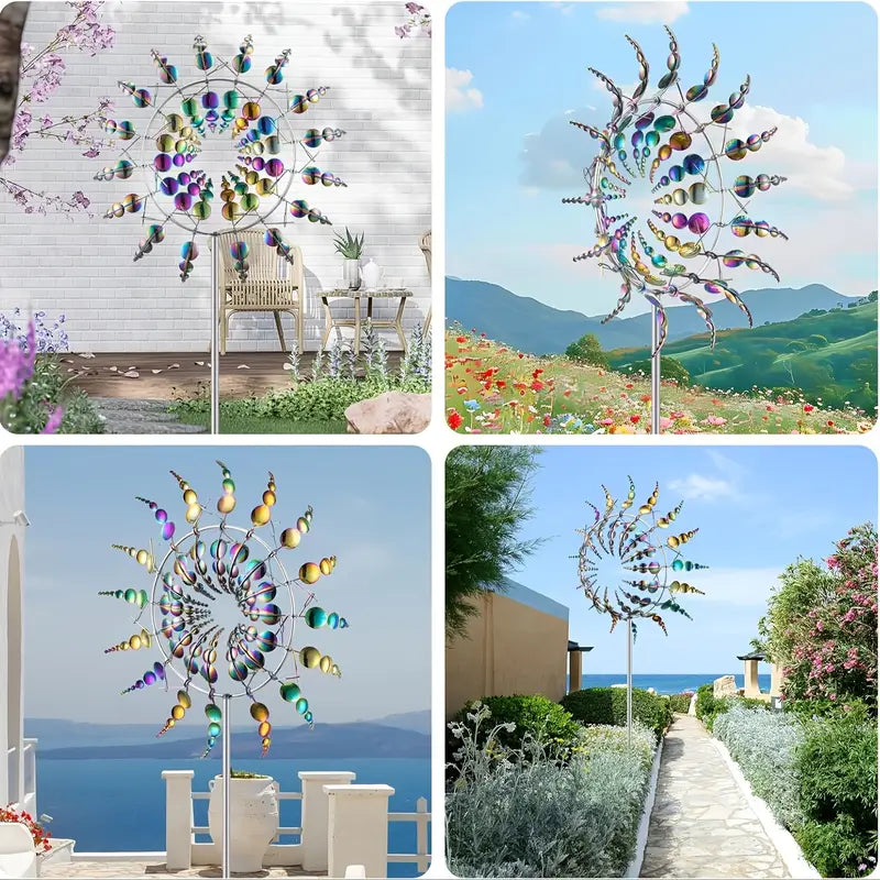 Metal Garden Wind Spinner in Silver or Multicolor, view 4
