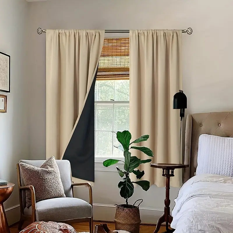 Double Layer Blackout Curtains, Rod Pocket, Pair