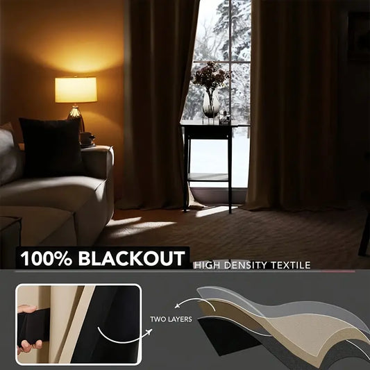 Double Layer Blackout Curtains, Rod Pocket, Pair, view 2