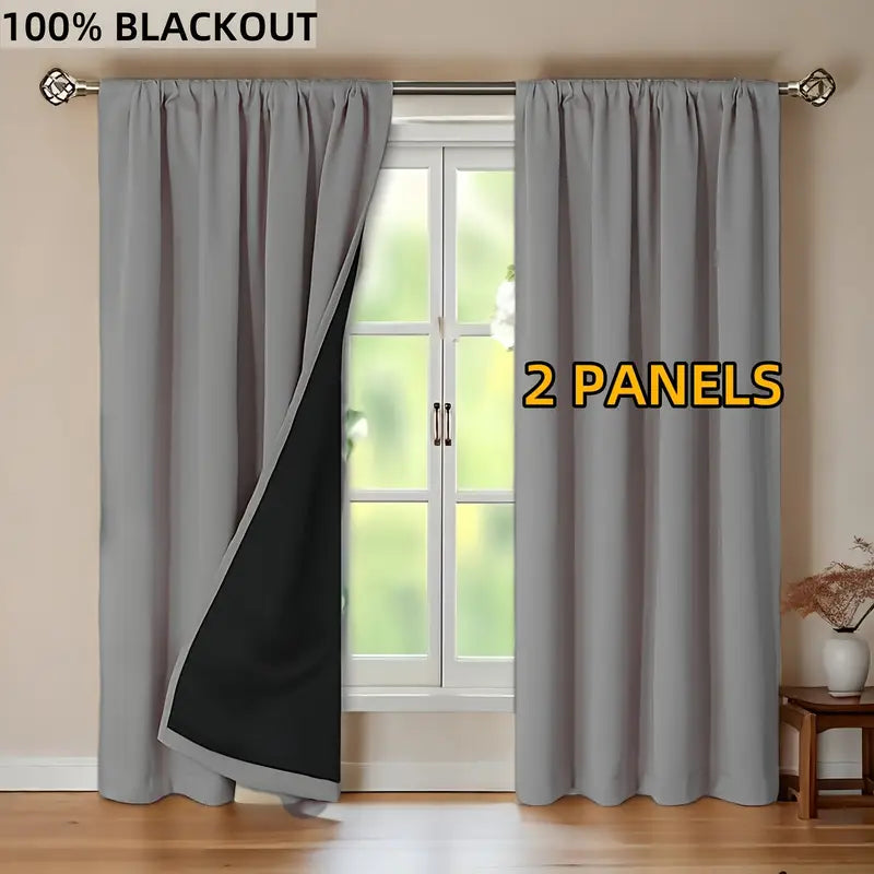 Double Layer Blackout Curtains, Rod Pocket, Pair, view 7