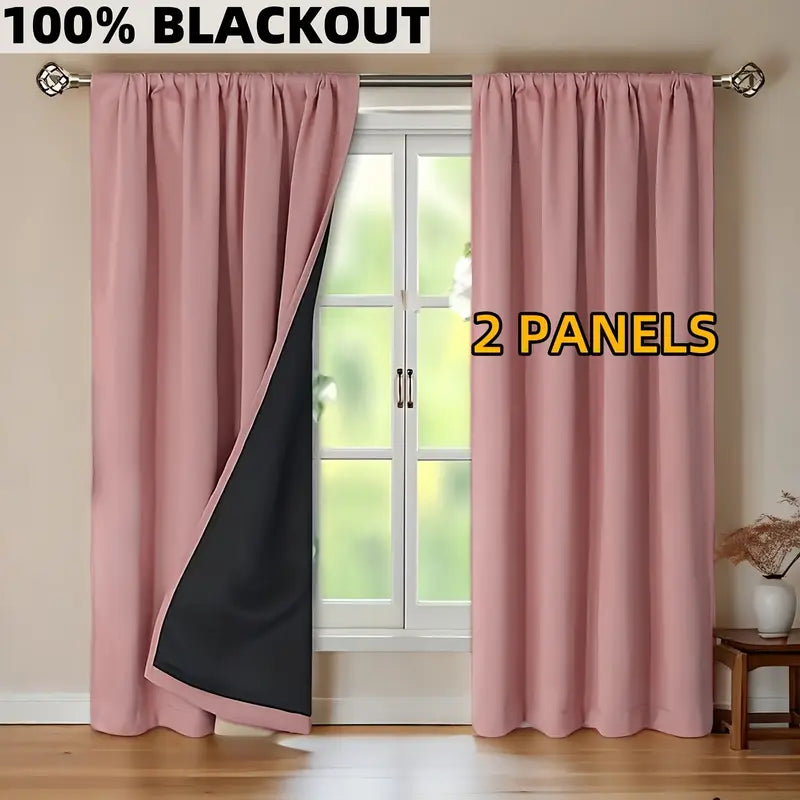 Double Layer Blackout Curtains, Rod Pocket, Pair, view 8