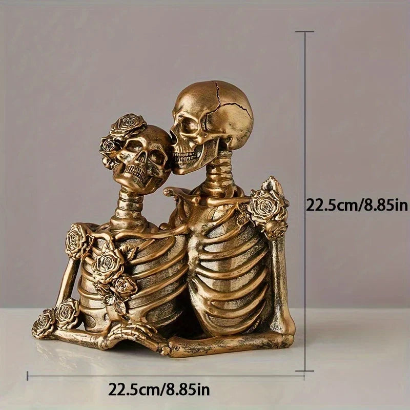Skeleton Couple Figurine with Sculpted Roses, 8.2 in, view 11