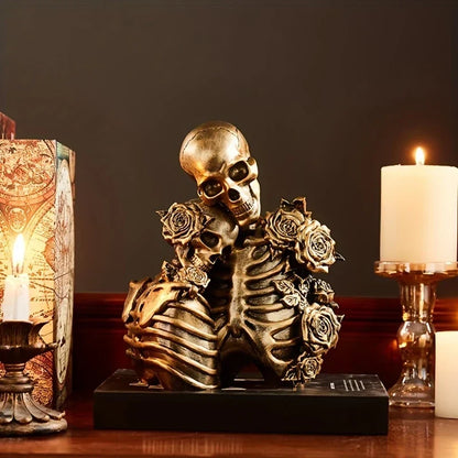 Skeleton Couple Figurine with Sculpted Roses, 8.2 in, view 3