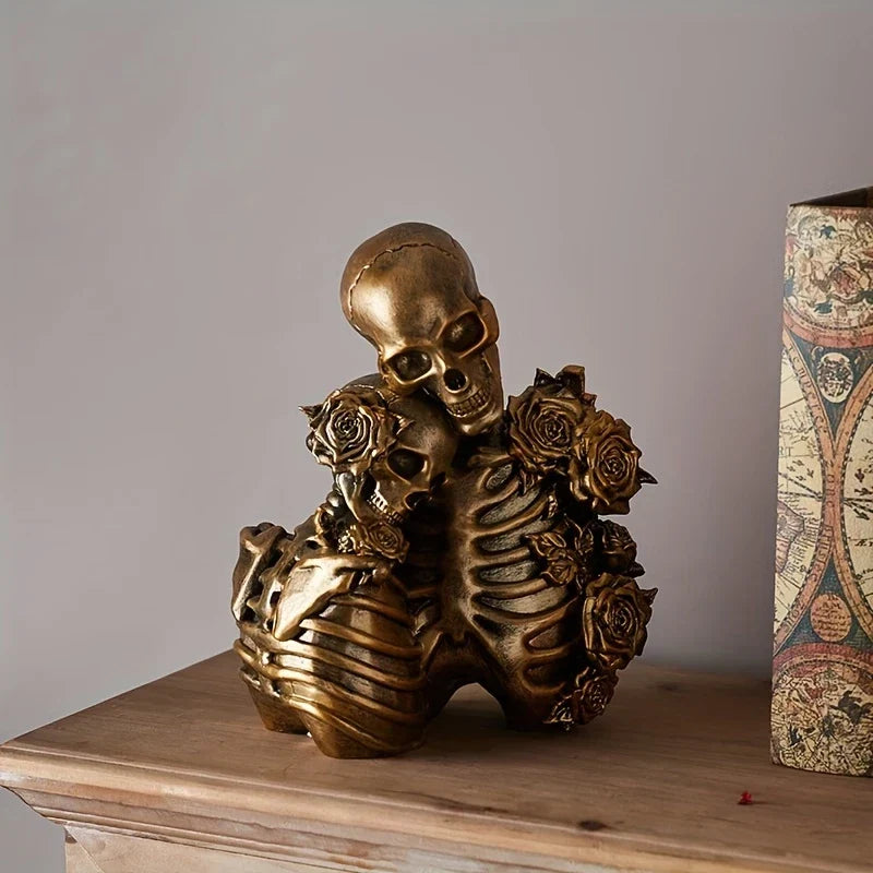 Skeleton Couple Figurine with Sculpted Roses, 8.2 in, view 8