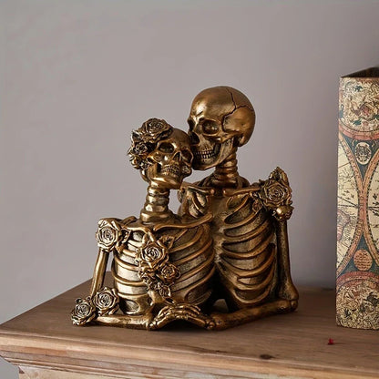 Skeleton Couple Figurine with Sculpted Roses, 8.2 in, view 7