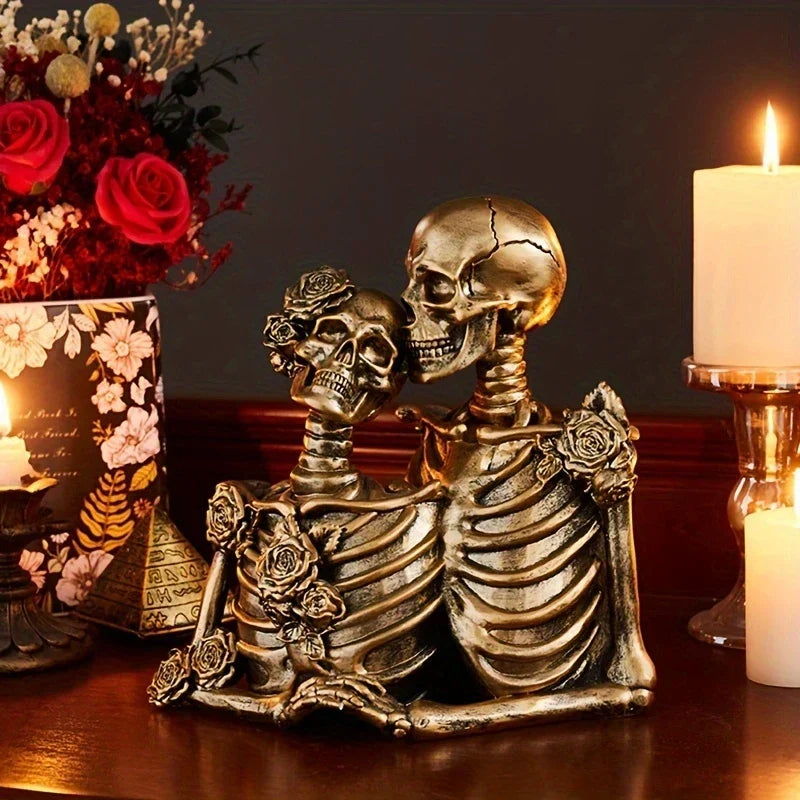 Skeleton Couple Figurine with Sculpted Roses, 8.2 in, view 6