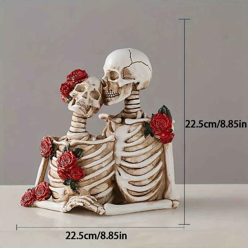 Skeleton Couple Figurine with Sculpted Roses, 8.2 in, view 9