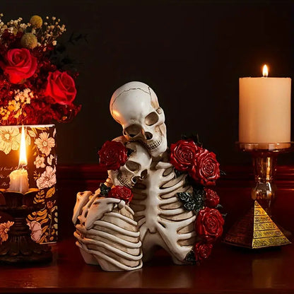 Skeleton Couple Figurine with Sculpted Roses, 8.2 in, view 4