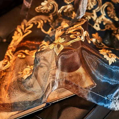 Sheer Embroidered Jacquard Curtain, Floral Motif, view 5