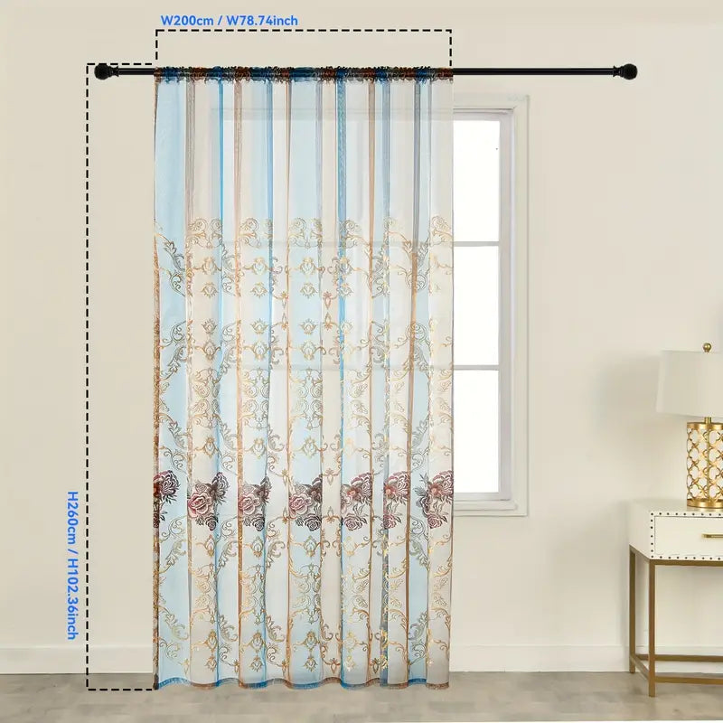 Sheer Embroidered Jacquard Curtain, Floral Motif, view 8