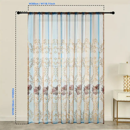 Sheer Embroidered Jacquard Curtain, Floral Motif, view 9