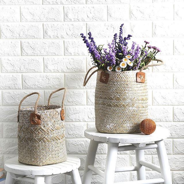 Seagrass Storage Bins with Rope Handles, view 2