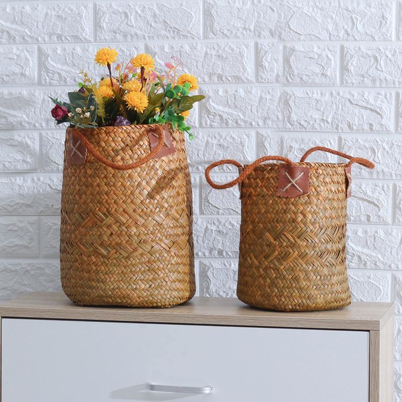 Seagrass Storage Bins with Rope Handles, view 3