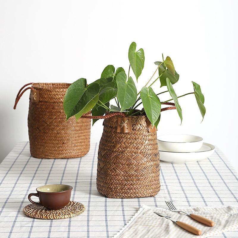 Seagrass Storage Bins with Rope Handles, view 4
