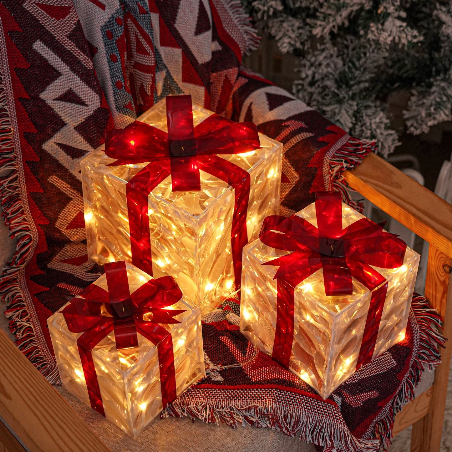 Light Up Christmas Gift Boxes, Set of 3 with LED Lights