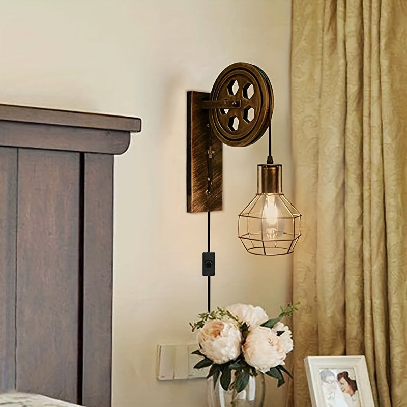 Pulley Wall Sconce with Cage Shade, Antique Metal, view 7