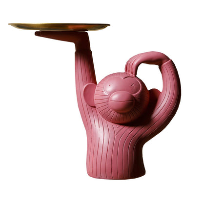 Standing Monkey Resin Tray with Round Dish, Pink or Teal, view 6