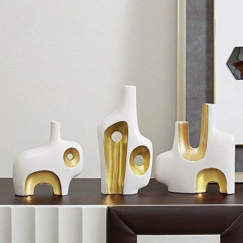 Gold and White Abstract Vases, Three Sizes or a Set, view 3