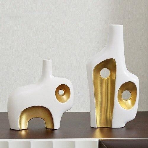 Gold and White Abstract Vases, Three Sizes or a Set, view 5
