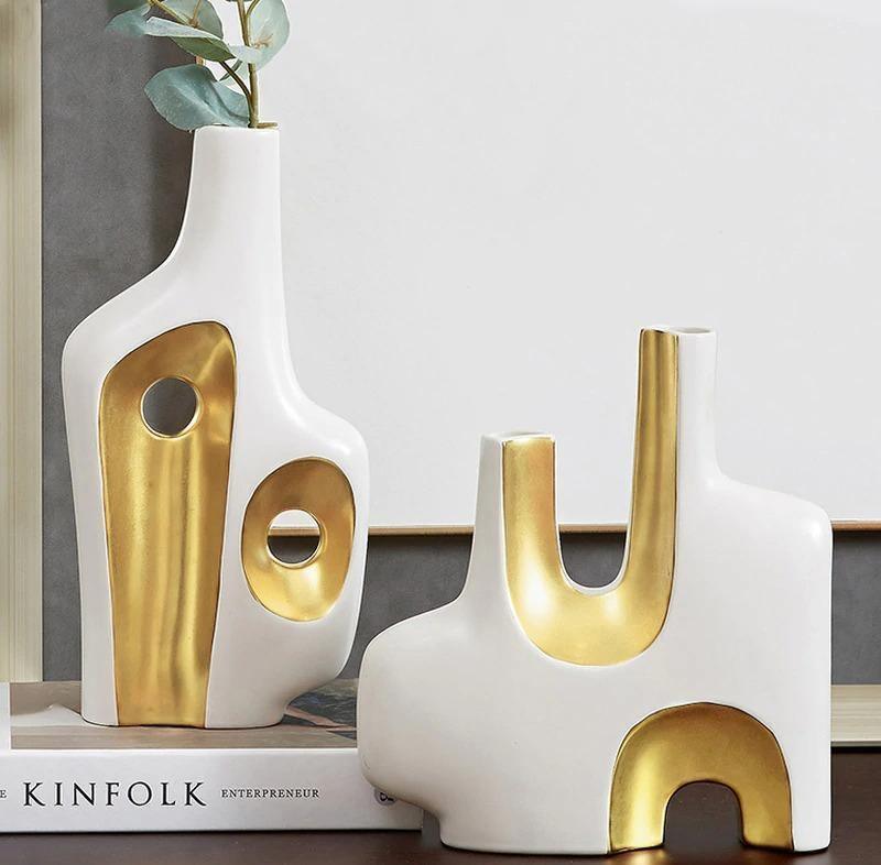 Gold and White Abstract Vases, Three Sizes or a Set, view 4