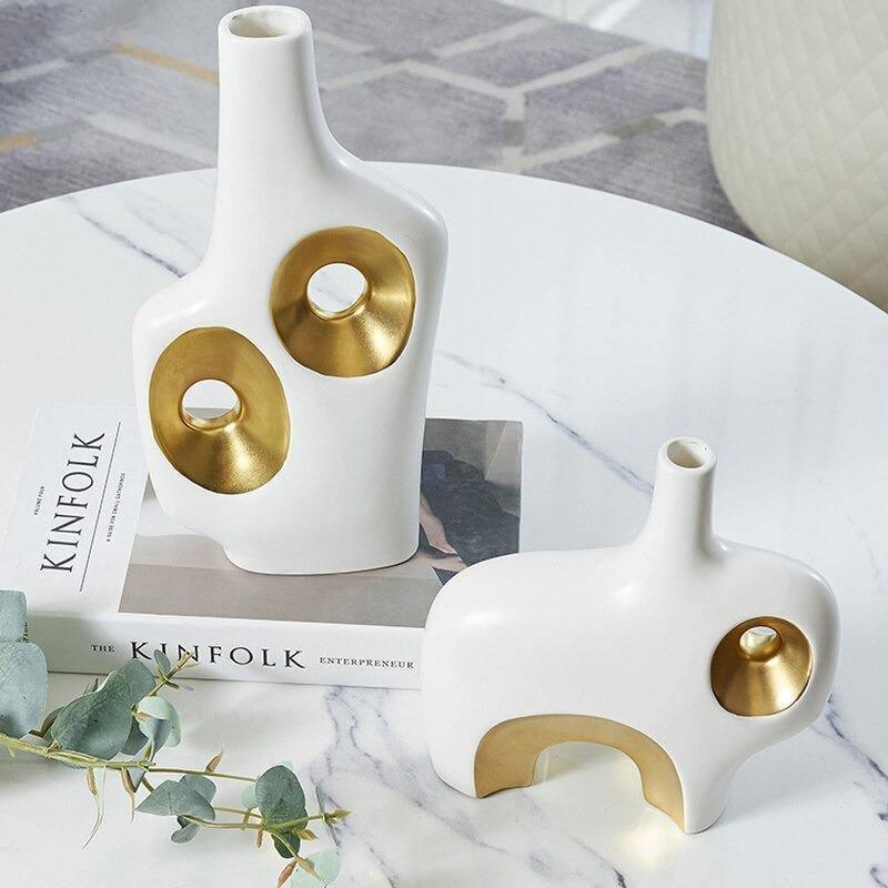 Gold and White Abstract Vases, Three Sizes or a Set, view 6