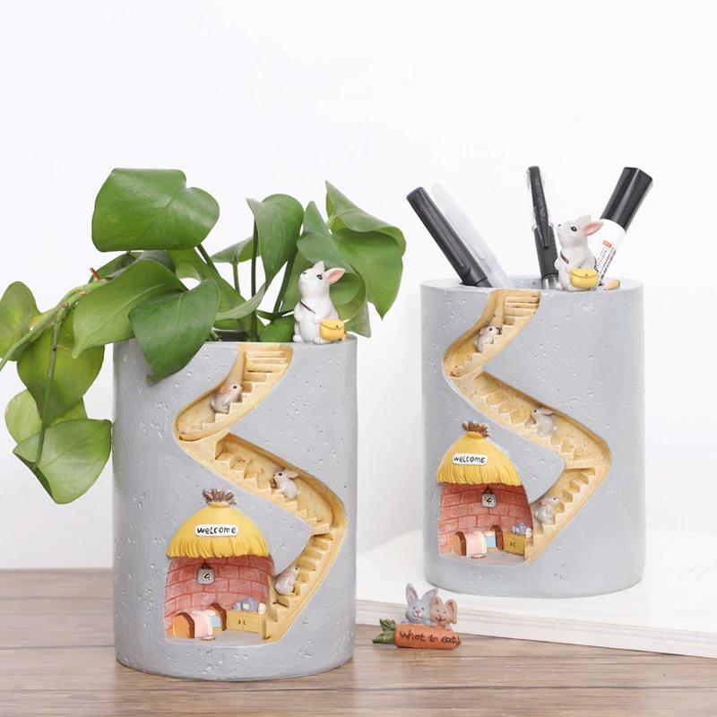 Animal Burrow Planter Pot in Resin, Hedgehog or Rabbit, view 4