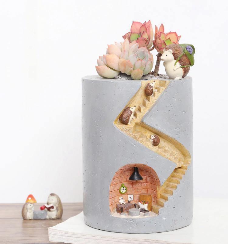 Animal Burrow Planter Pot in Resin, Hedgehog or Rabbit, view 3