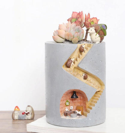 Animal Burrow Planter Pot in Resin, Hedgehog or Rabbit, view 3