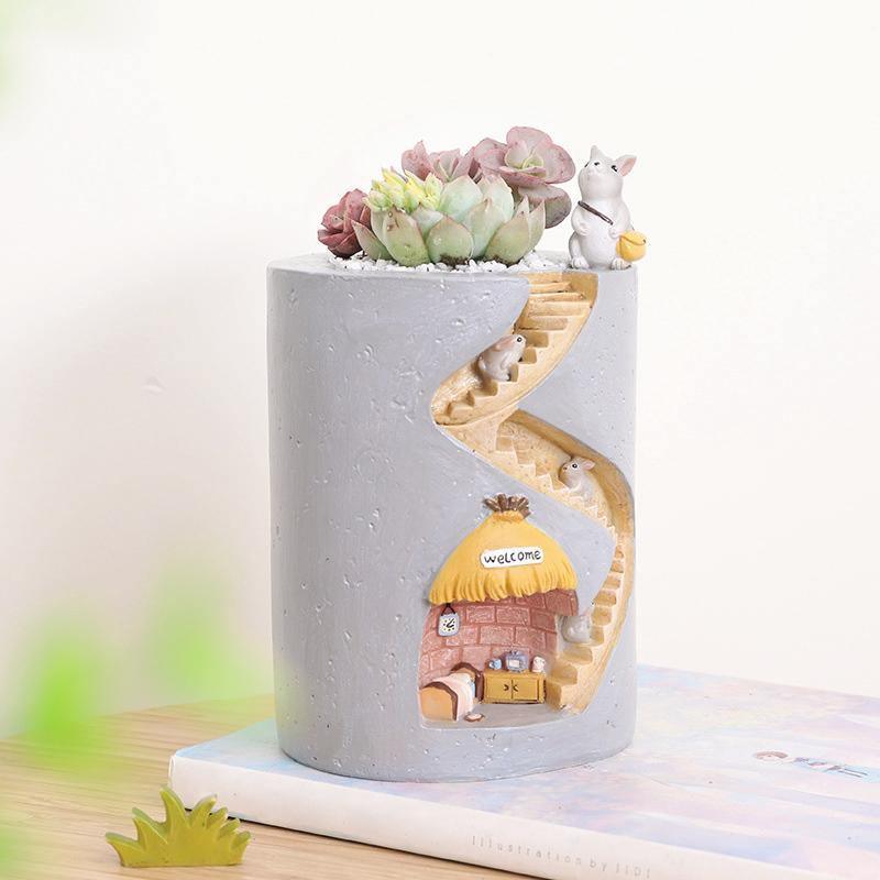 Animal Burrow Planter Pot in Resin, Hedgehog or Rabbit, view 2