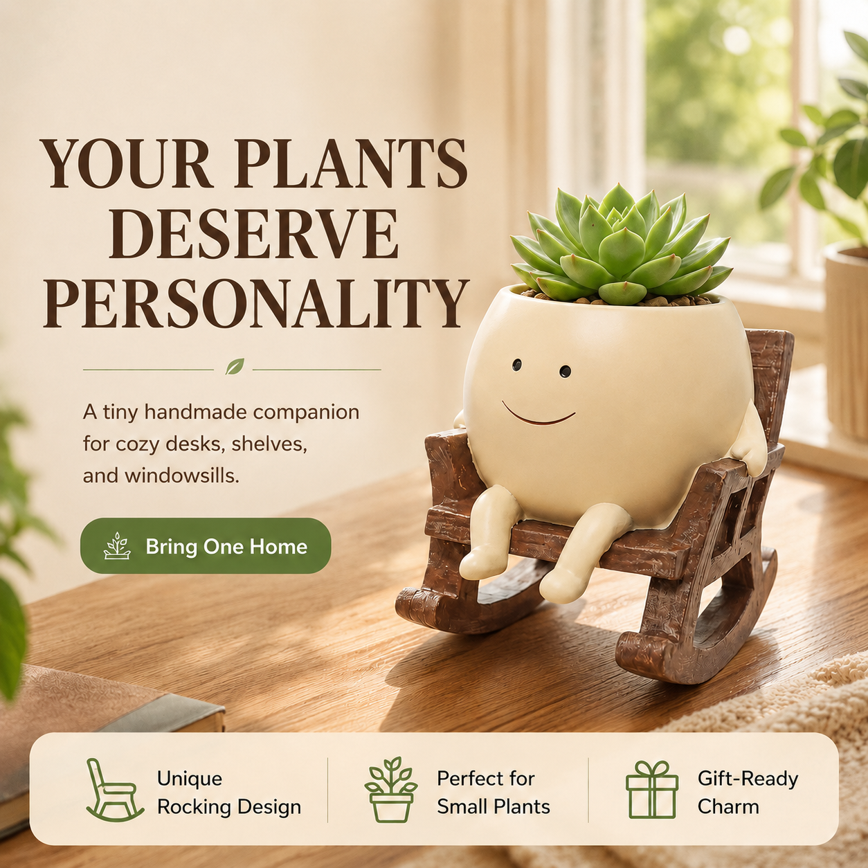 Smiling Face Planter on a Rocking Chair Base, view 2