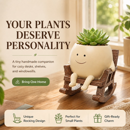 Smiling Face Planter on a Rocking Chair Base, view 2