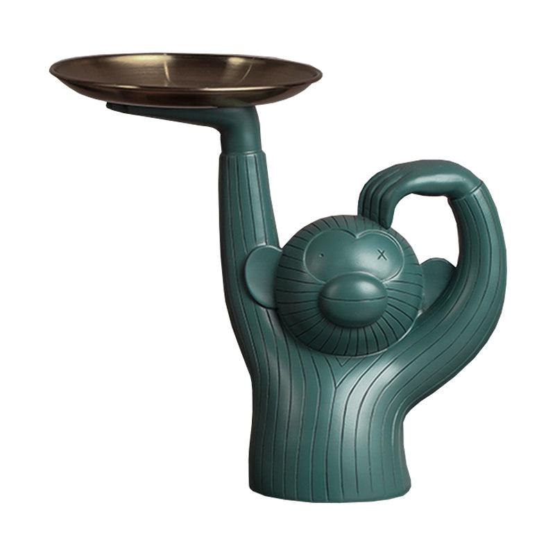 Standing Monkey Resin Tray with Round Dish, Pink or Teal, view 7
