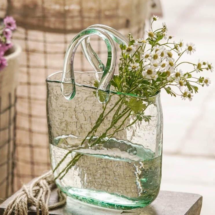 Handmade Glass Bag and Basket Vase, Four Shapes