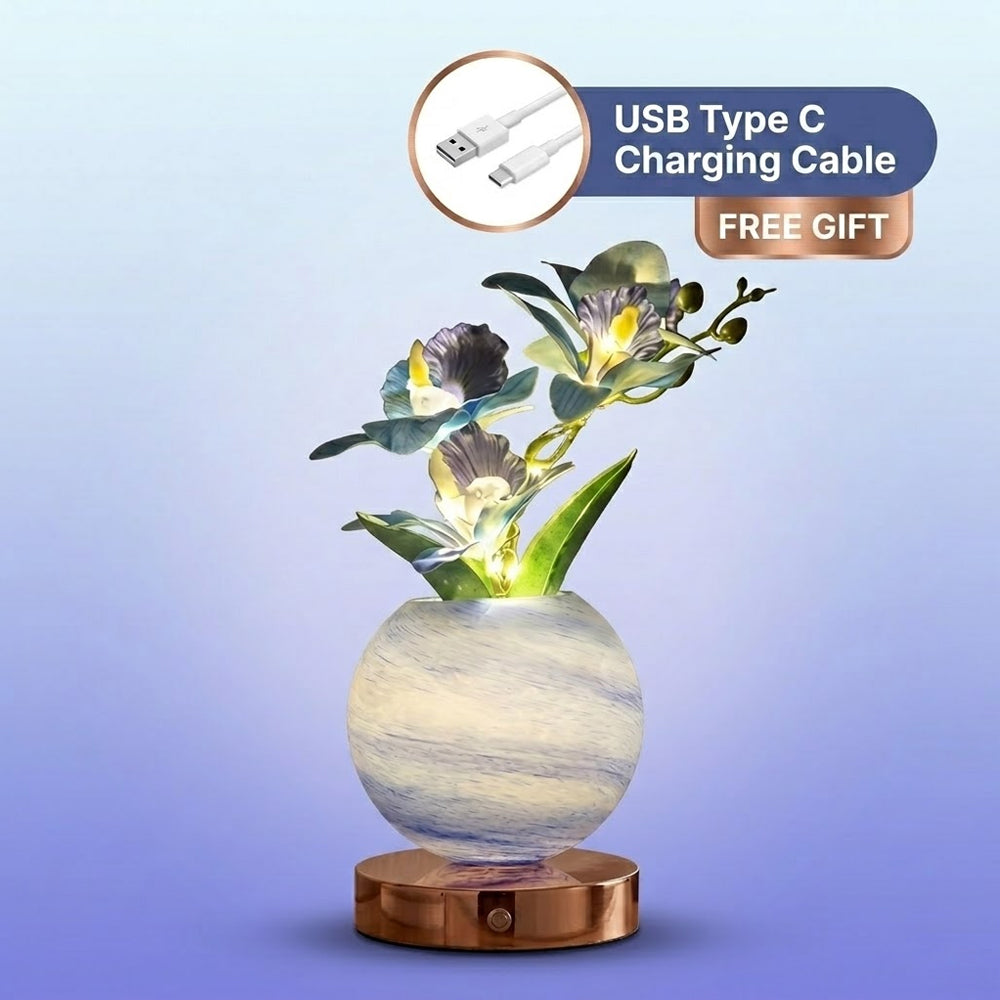 Faux Orchid Table Lamp with Glowing Globe Base, view 5