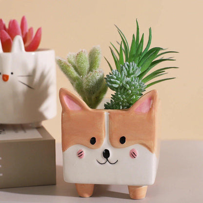 Square Animal Ceramic Planters with Drainage Hole, view 12