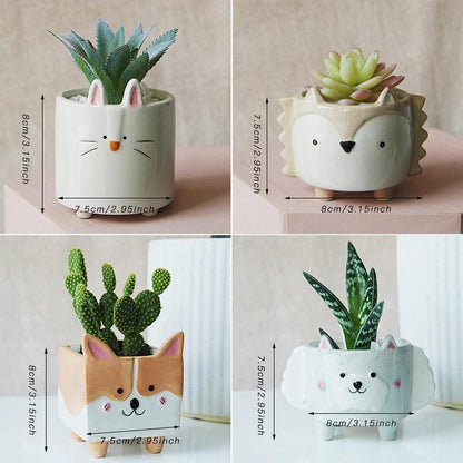 Square Animal Ceramic Planters with Drainage Hole, view 17