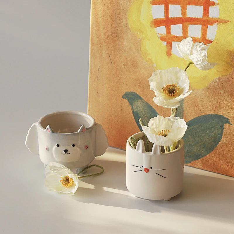 Square Animal Ceramic Planters with Drainage Hole, view 6
