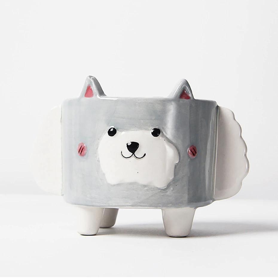 Square Animal Ceramic Planters with Drainage Hole, view 9