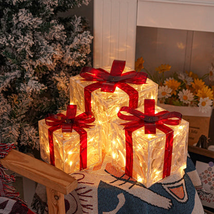 Light Up Christmas Gift Boxes, Set of 3 with LED Lights, view 2